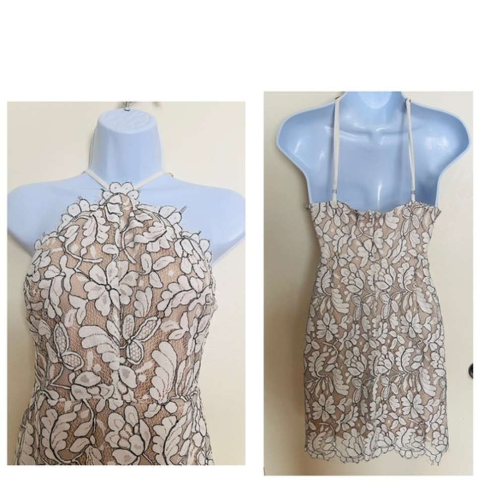 Lulus Floral Lace Cream Dress Fairy Cocktail Bodycon Cotton Blend Size XS